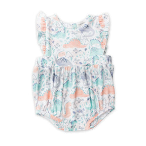 Angel Dear Dino Pink bamboo sunsuit for baby girls, image 1