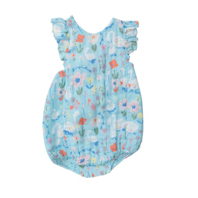 Angel Dear Floral Swan cotton muslin sunsuit for baby girls, image 1