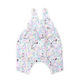 Angel Dear Dog & Floral Pink cotton muslin tie-back romper for baby girls - image 1