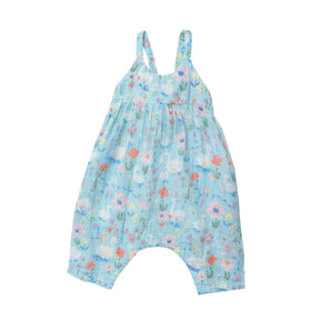 Angel Dear Floral Swans Pink cotton muslin tie back romper for baby girls, image 1