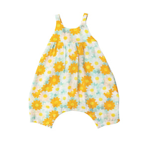 Angel Dear Happy Daisy Pink cotton muslin tie back romper for baby girls, image 1