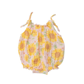 Angel Dear Sunflowers Pink cotton muslin tie shoulder sunsuit for baby girls, image 1
