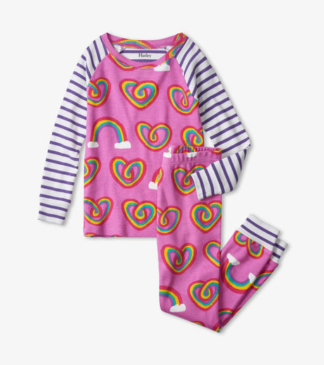 Twisty Rainbow Hearts Organic Cotton Raglan Pajama Set | Hatley - Jenni Kidz