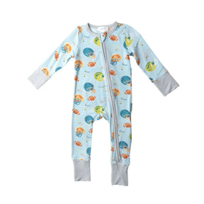 Angel Dear Football Blue bamboo zipper romper for baby boys - image 1