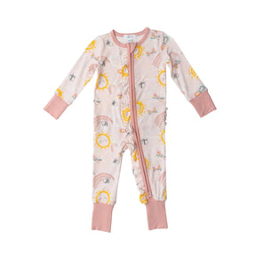 Angel Dear Inky Bees Pink bamboo zipper romper for baby girls - image 1