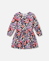 Jersey Dress Black Retro Flower Print | Deux par Deux | Jenni Kidz