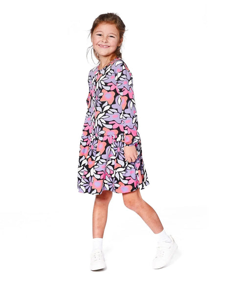 Jersey Dress Black Retro Flower Print | Deux par Deux | Jenni Kidz