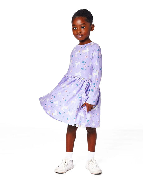 Jersey Dress With Pockets Lilac Unicorn Print | Deux par Deux | Jenni Kidz