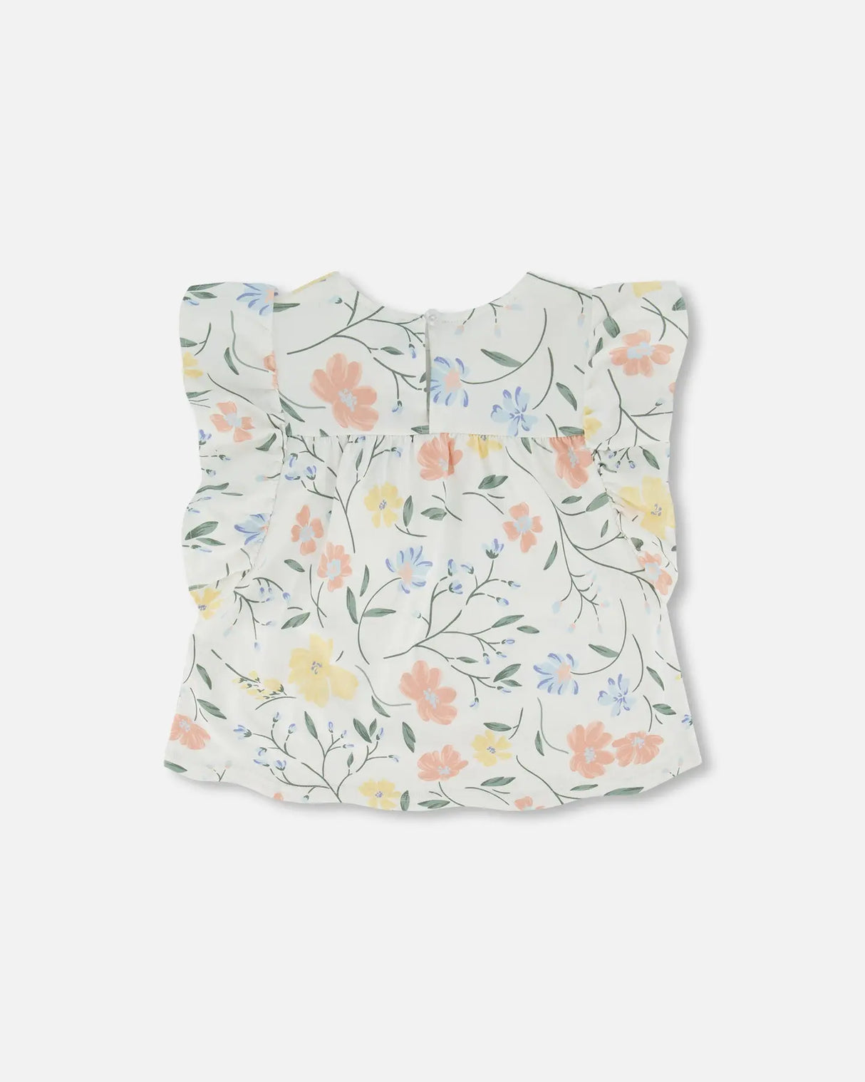 Jersey Top With Frill Sleeves Off While With Printed Romantic Flower | Deux par Deux | Jenni Kidz