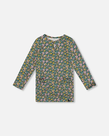 Jersey Tunic Green With Floral Print | Deux par Deux | Jenni Kidz