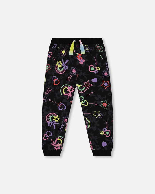 Joggers Black Printed Rainbow Hearts | Deux par Deux | Jenni Kidz