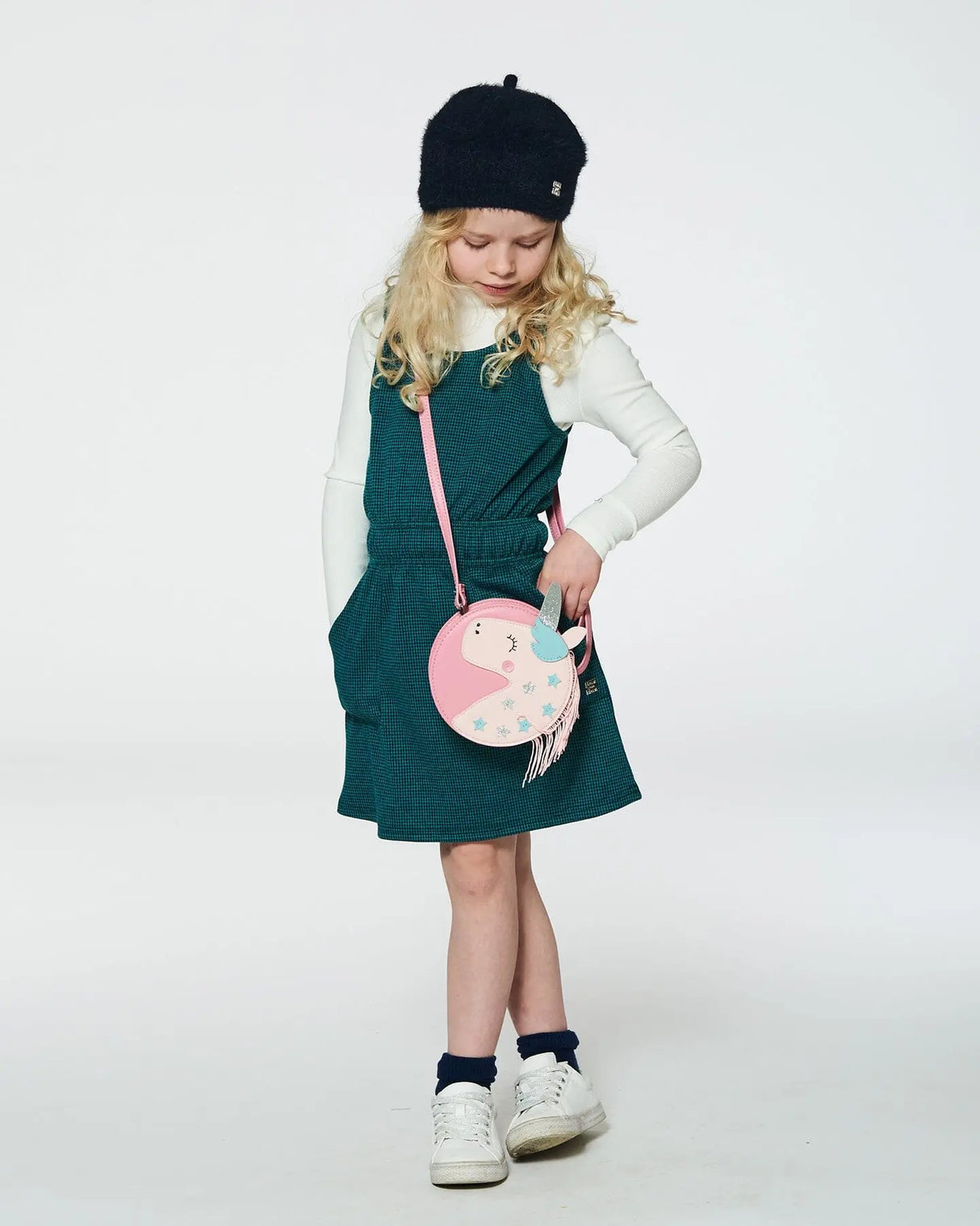 Jumper Dress With Pocket Houndstooth Teal | Deux par Deux | Jenni Kidz