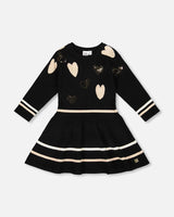 Knit Dress Black With Glittery Heart Motifs | Deux par Deux | Jenni Kidz