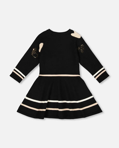 Knit Dress Black With Glittery Heart Motifs | Deux par Deux | Jenni Kidz