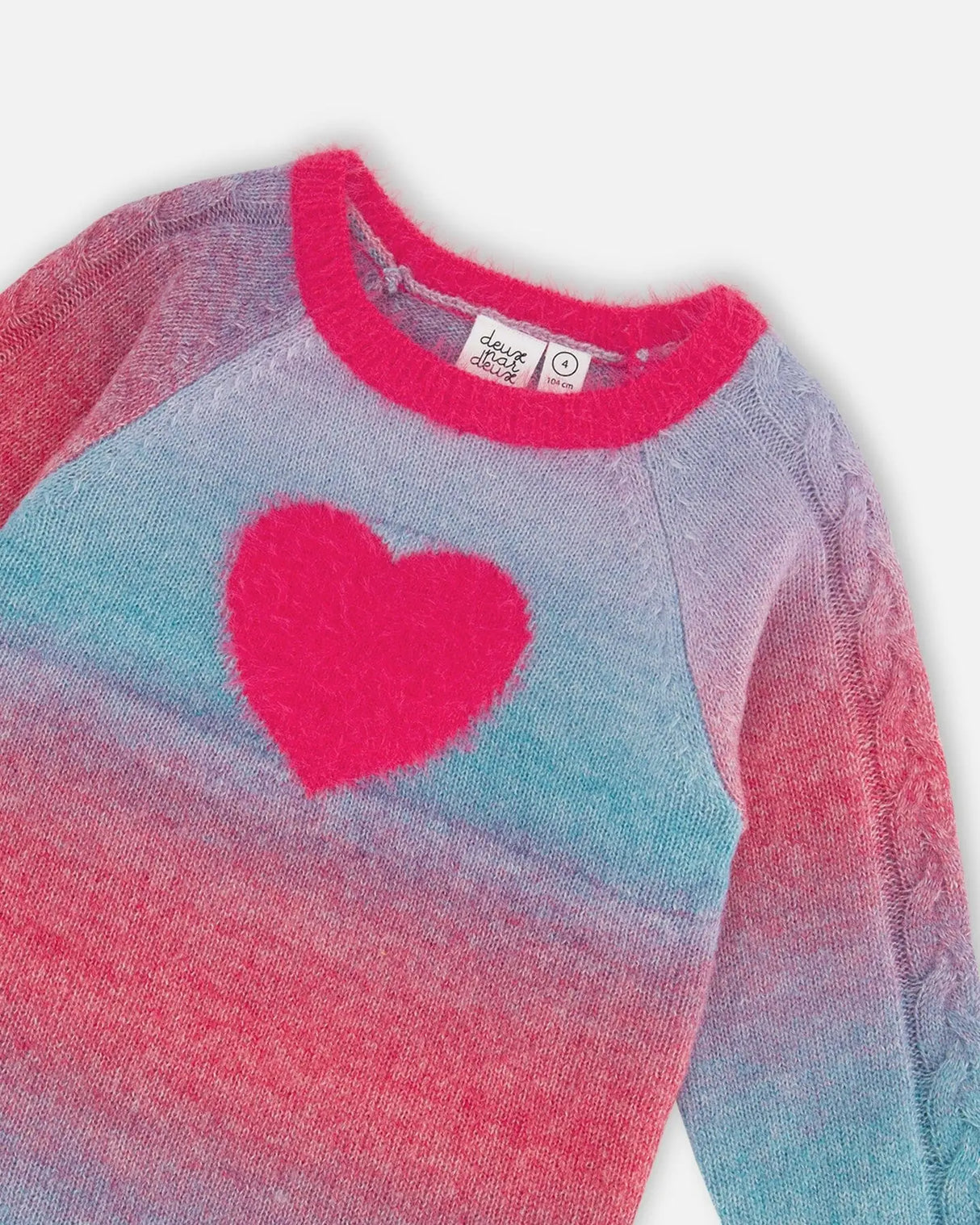 Knit Dress With Heart Gradient Candy Pink And Blue | Deux par Deux | Jenni Kidz