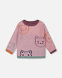 Knit Jacquard Sweater Dusty Pink With Cats | Deux par Deux | Jenni Kidz