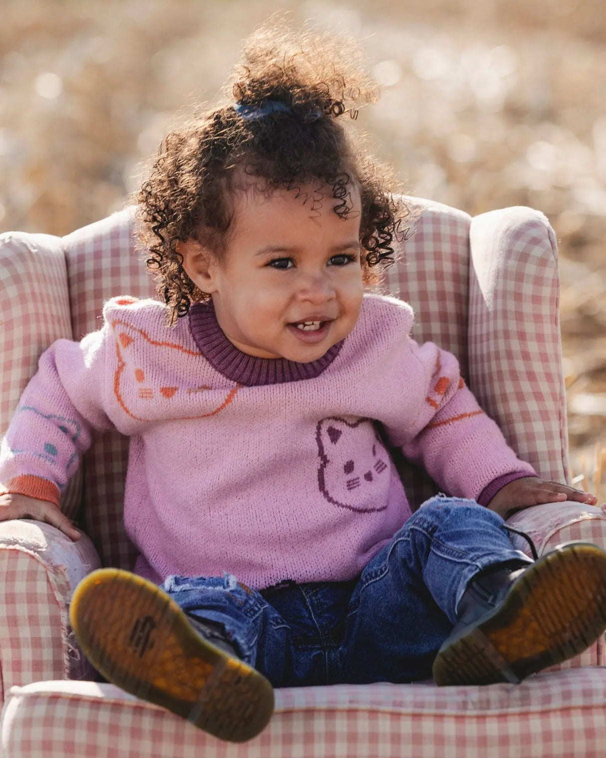 Knit Jacquard Sweater Dusty Pink With Cats | Deux par Deux | Jenni Kidz