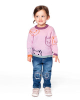 Knit Jacquard Sweater Dusty Pink With Cats | Deux par Deux | Jenni Kidz
