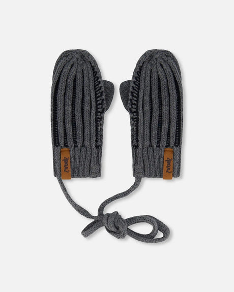 Knit Mittens With Cord Black | Deux par Deux | Jenni Kidz
