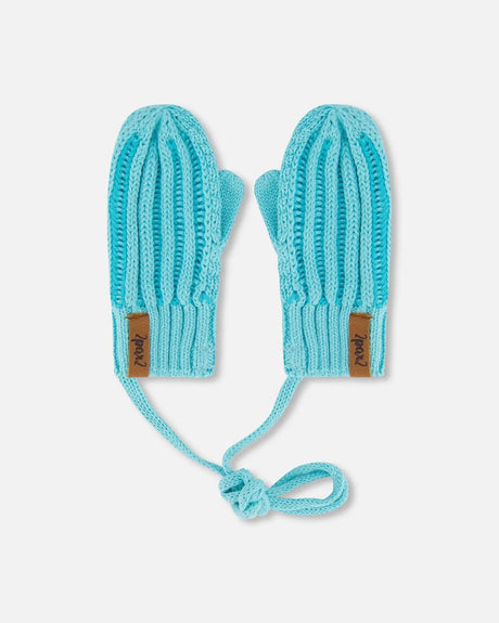 Knit Mittens With Cord Turquoise | Deux par Deux | Jenni Kidz