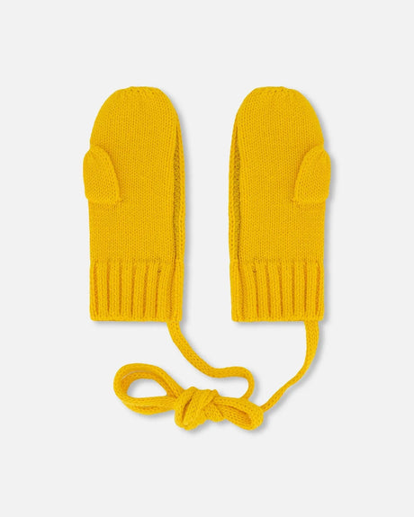 Knit Mittens With Cord Yellow | Deux par Deux | Jenni Kidz