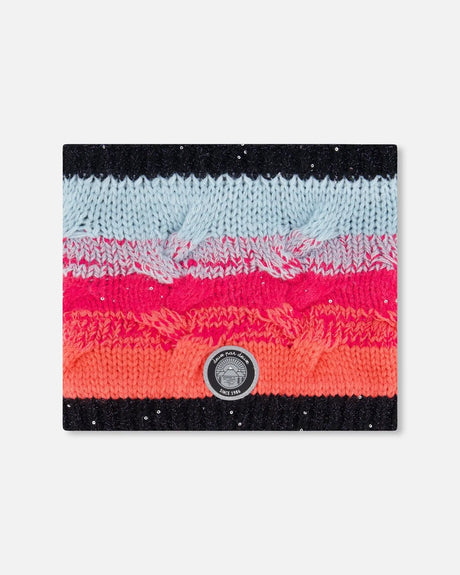 Knit Neckwarmer Gradient Blue, Coral And Fuschia | Deux par Deux | Jenni Kidz