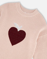 Knit Sweater Pinkish White With Sequin Heart | Deux par Deux | Jenni Kidz