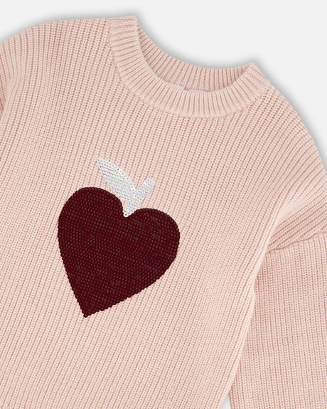 Knit Sweater Pinkish White With Sequin Heart | Deux par Deux | Jenni Kidz