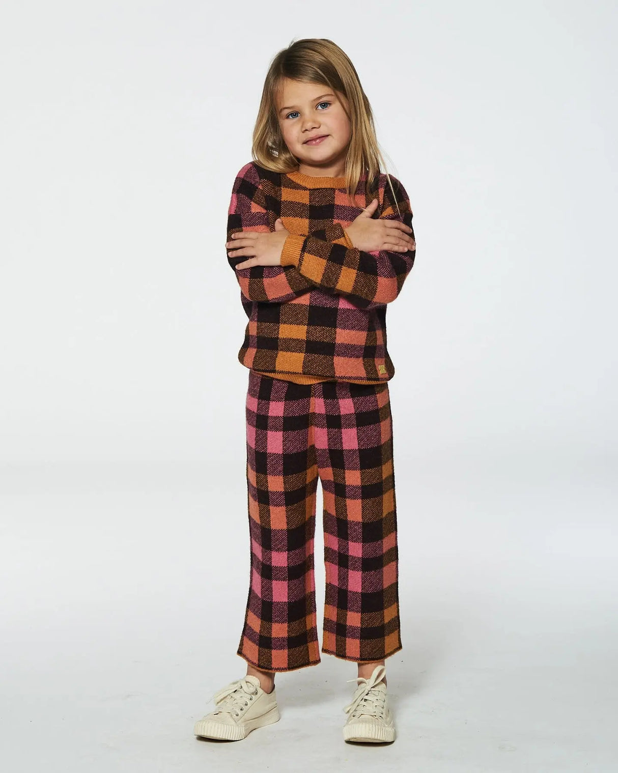 Knit Top Plaid Magenta And Brown | Deux par Deux | Jenni Kidz