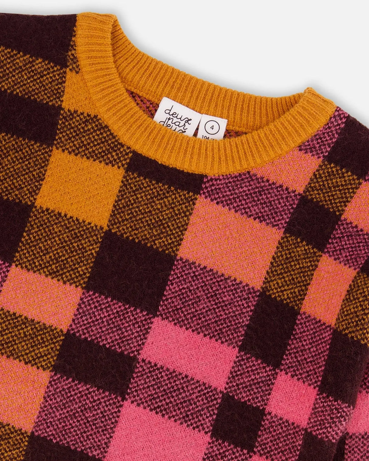 Knit Top Plaid Magenta And Brown | Deux par Deux | Jenni Kidz