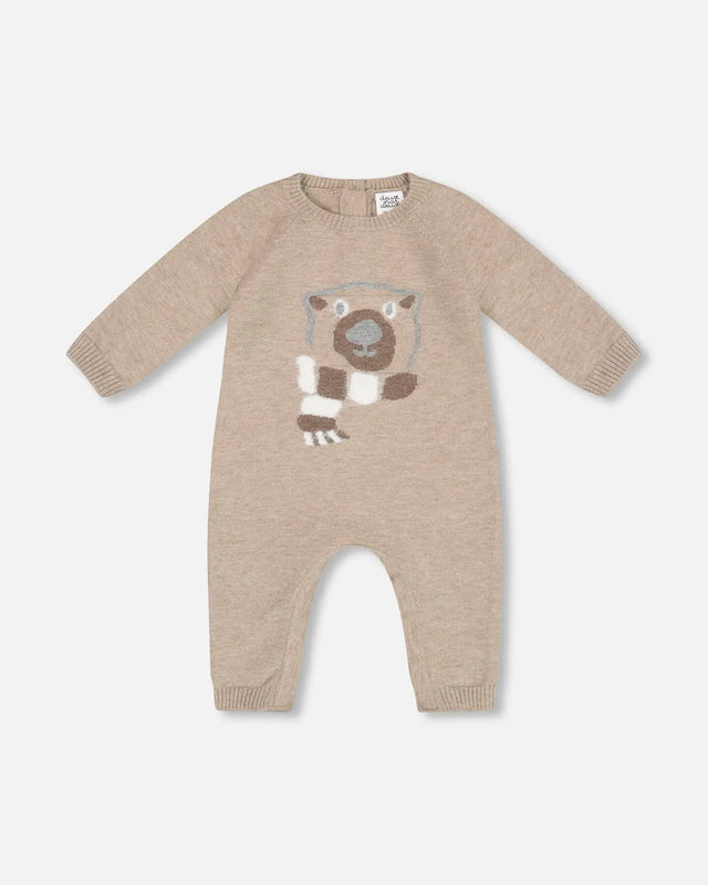 Knitted Bear Jacquard Jumpsuit Sand | Deux par Deux | Jenni Kidz