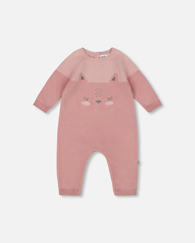 Knitted Bi-Color Cat Romper Old Pink | Deux par Deux | Jenni Kidz
