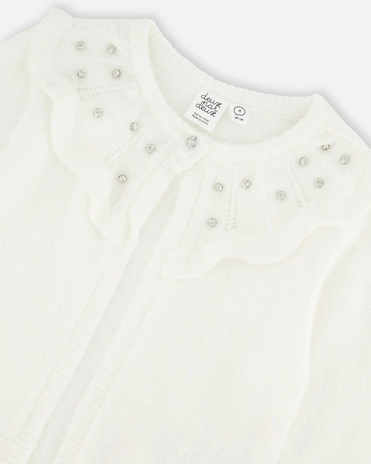 Knitted Cardigan With Beaded Collar Off White | Deux par Deux | Jenni Kidz