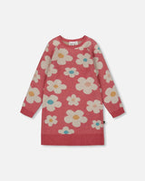 Knitted Dress With Flower Jacquard Old Pink And Beige | Deux par Deux | Jenni Kidz