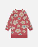 Knitted Dress With Flower Jacquard Old Pink And Beige | Deux par Deux | Jenni Kidz