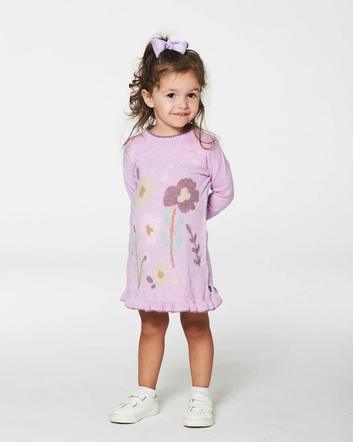 Knitted Dress With Flowers Lilac | Deux par Deux | Jenni Kidz