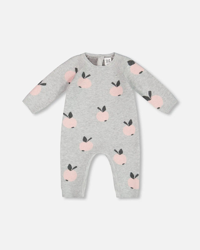 Knitted Jacquard Jumpsuit Gray With Apples | Deux par Deux | Jenni Kidz