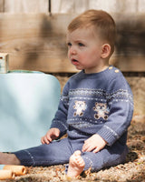 Knitted Jacquard Sweater And Pant Set Blue Gray With Bears | Deux par Deux | Jenni Kidz