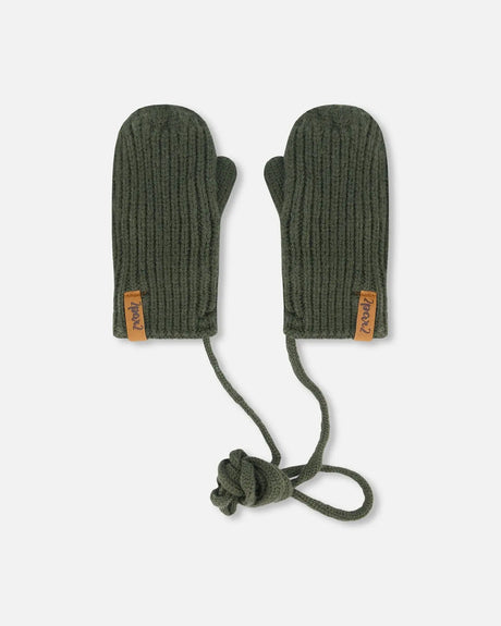 Knitted Mittens With String Forest Green | Deux par Deux | Jenni Kidz