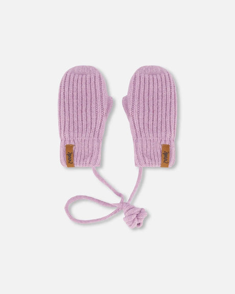 Knitted Mittens With String Lilac | Deux par Deux | Jenni Kidz