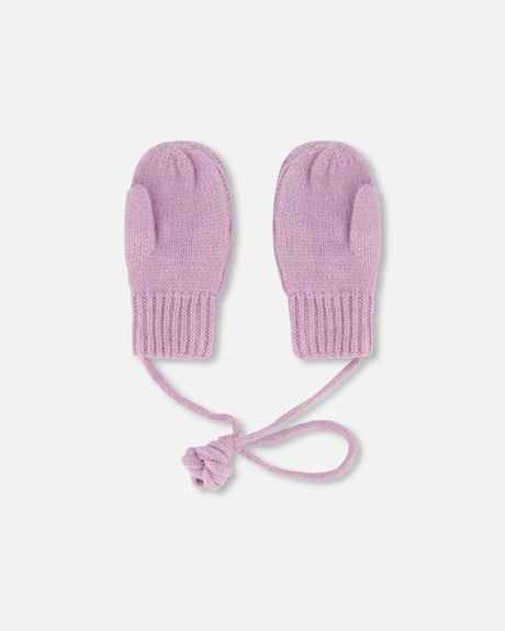 Knitted Mittens With String Lilac | Deux par Deux | Jenni Kidz