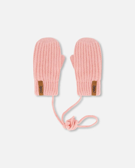 Knitted Mittens With String Pink | Deux par Deux | Jenni Kidz