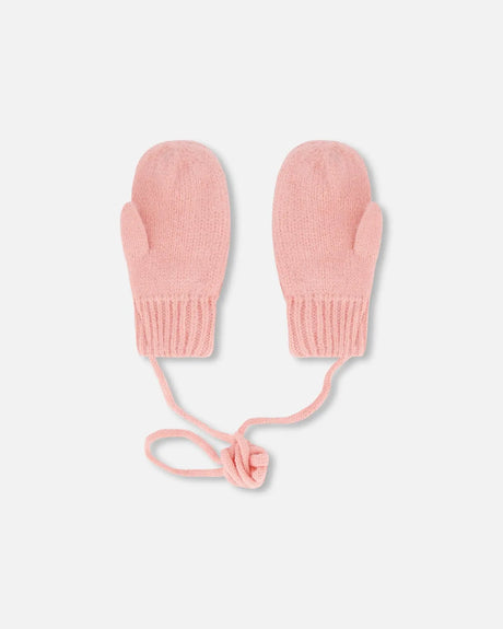 Knitted Mittens With String Pink | Deux par Deux | Jenni Kidz