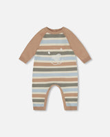Knitted Romper Blue And Green Stripes | Deux par Deux | Jenni Kidz
