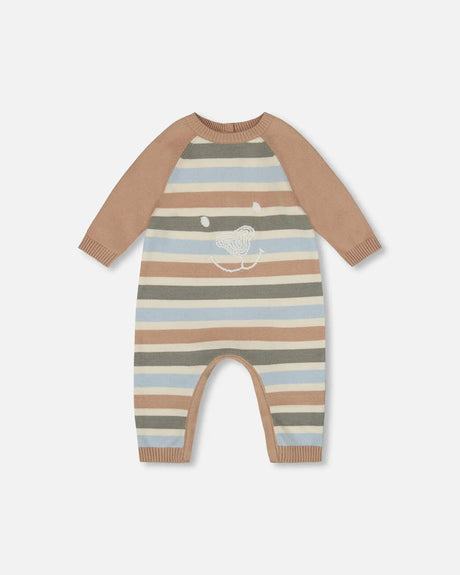 Knitted Romper Blue And Green Stripes | Deux par Deux | Jenni Kidz