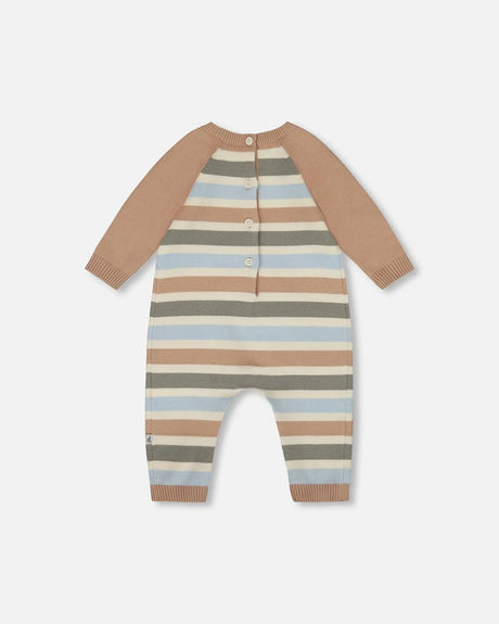 Knitted Romper Blue And Green Stripes | Deux par Deux | Jenni Kidz