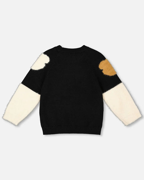 Knitted Sweater Black With Bear Intarsia | Deux par Deux | Jenni Kidz