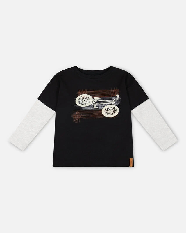 Layered Long Sleeve T-Shirt Black | Deux par Deux | Jenni Kidz