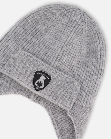 Lined Baby Knit Hat With Ears And Strings Heather Gray | Deux par Deux | Jenni Kidz