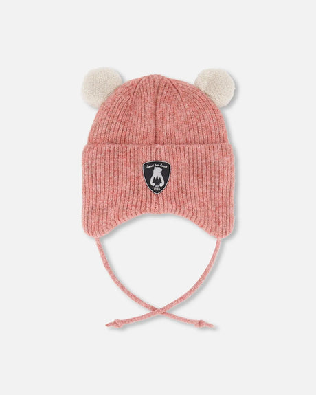 Lined Baby Winter Knit Hat With Ear Flaps Dusty Pink | Deux par Deux | Jenni Kidz